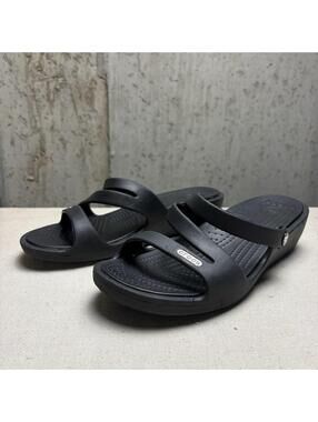 Crocs Patricia Wedge Z Strap Women’s Size 6 Sandals Open Toe Heel Black